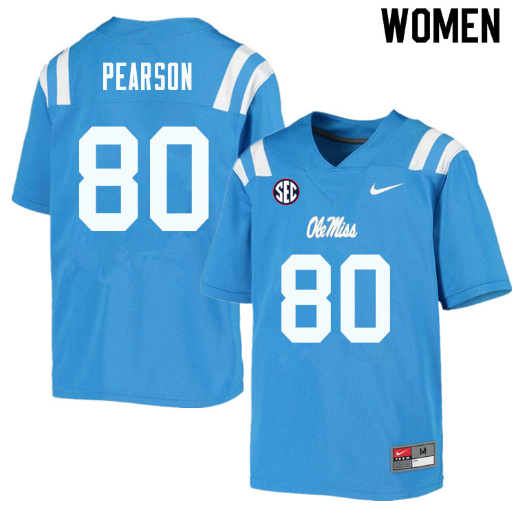 Women #80 Jahcour Pearson Ole Miss Rebels College Football Jerseys Sale-Powder Blue